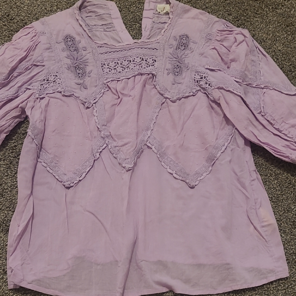 Anthropologie Purple Embellished Bib Collar Blouse